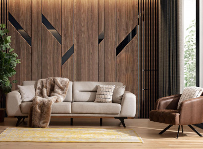 Sofagarnitur Klassischе Stoffsofa Dreisitzer Sessel Beige Polstersofa